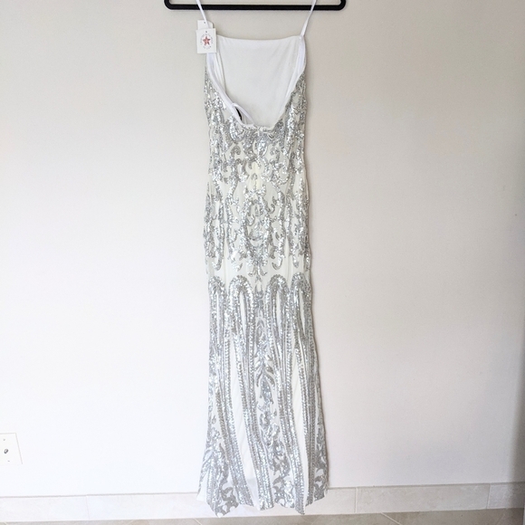 NEW AQUA White Silver Sequined Embellished Strapless Maxi Gown Dress #A20590 - Picture 5 of 8